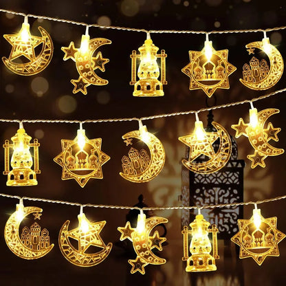 1.5M 10LED EID Mubarak LED String Lights Islam Muslim Festival Party Moon Star Castle Lantern Ramadan Home Decoration 2024 New